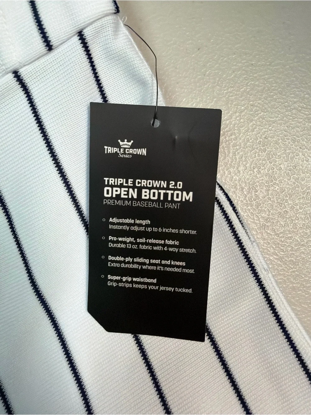 Champro Youth M Triple Crown 2.0 Open Bottom Baseball Pants White/Navy Pinstripe